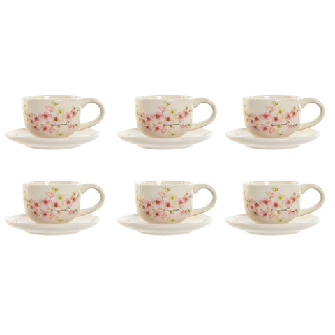 Set di Tazze da Caffè Home ESPRIT Giallo Bianco Rosa Lilla Metallo Dolomite 180 ml