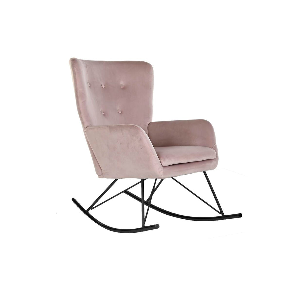 Sedia a Dondolo Home ESPRIT Nero Rosa Poliestere Metallo 68 x 90 x 92 cm