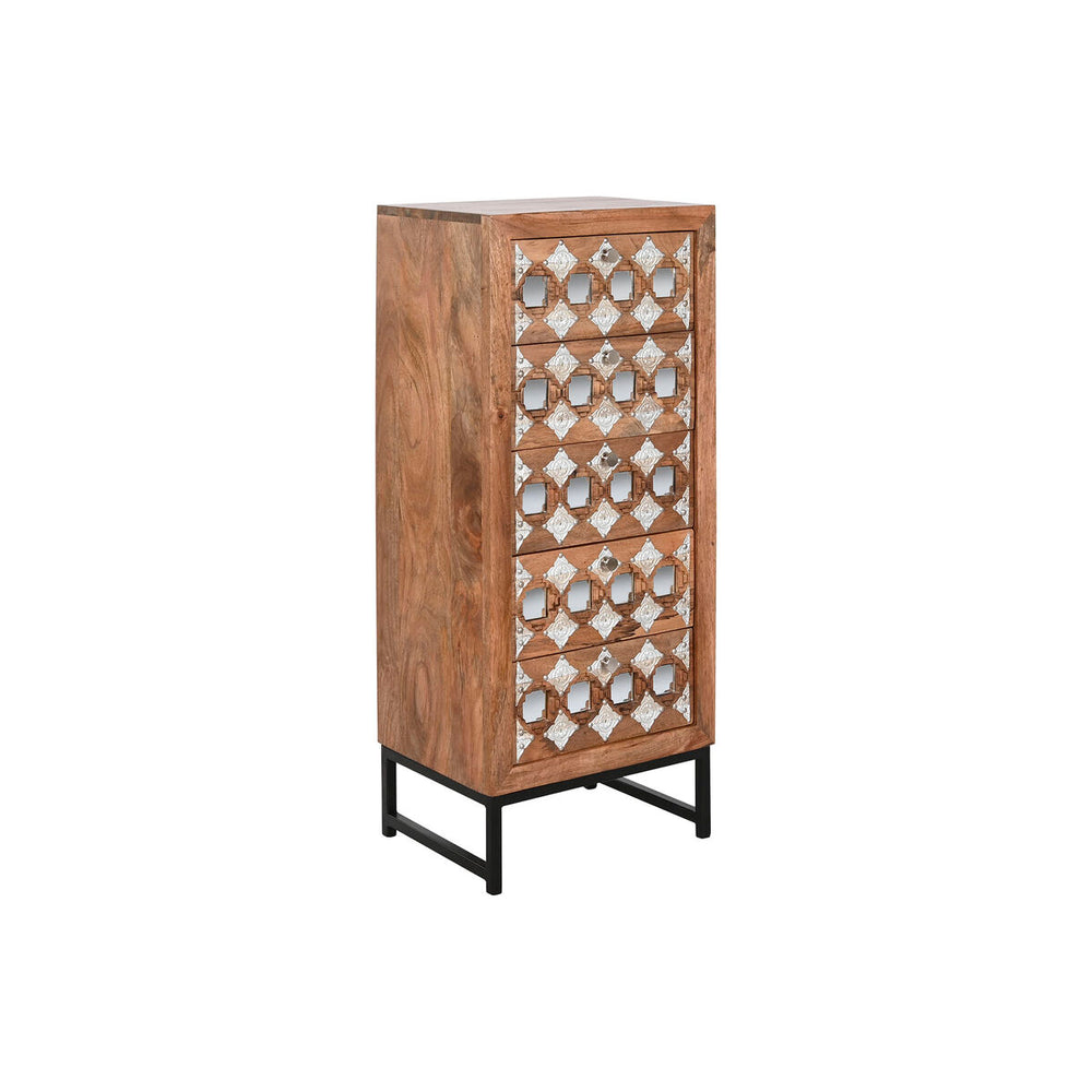 Cassettiera Home ESPRIT Marrone Nero Argentato Legno di mango Specchio Indiano 45 x 35 x 105 cm