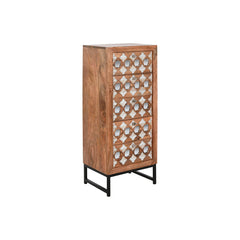 Cassettiera Home ESPRIT Marrone Nero Argentato Legno di mango Specchio Indiano 45 x 35 x 105 cm