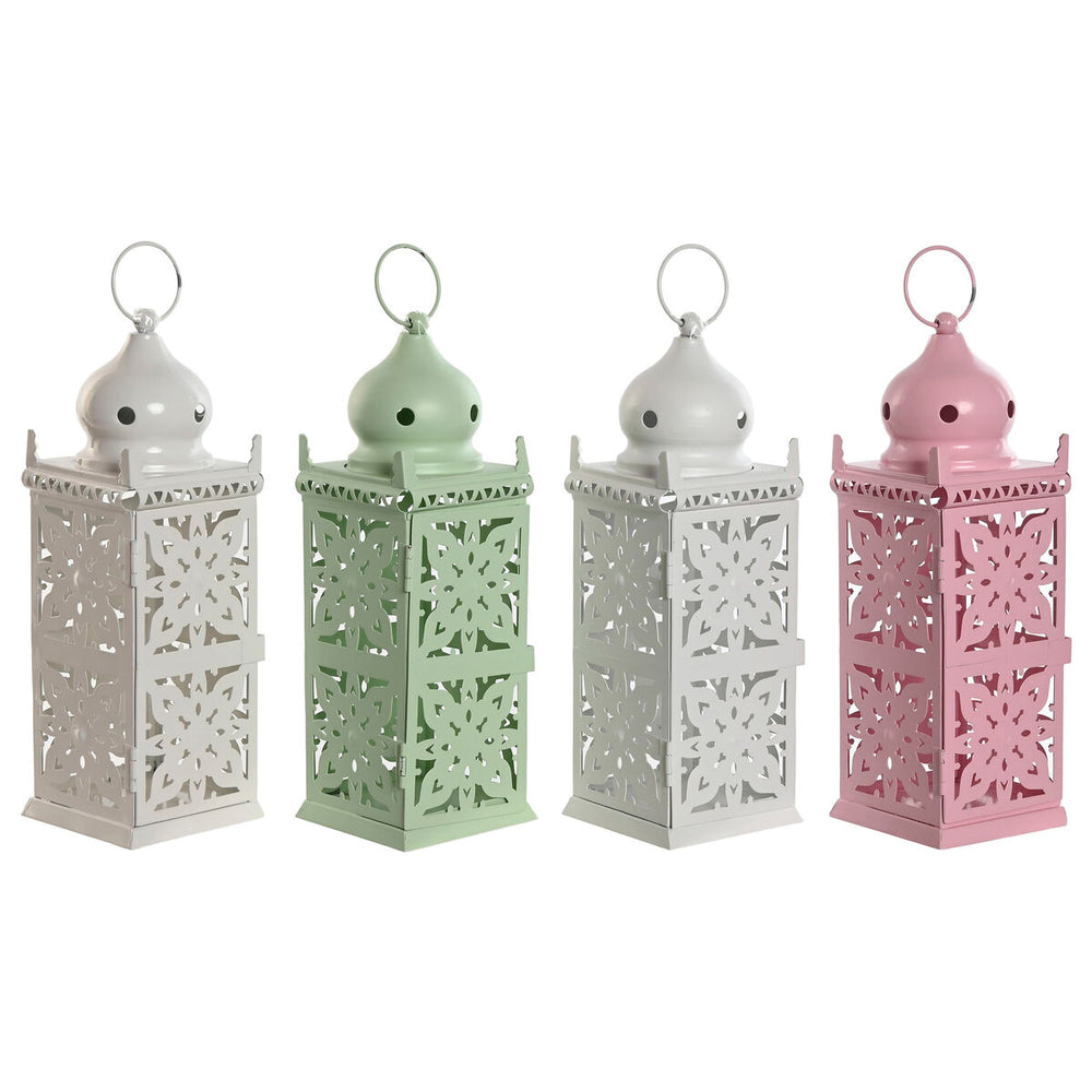 Lanterna Home ESPRIT Bianco Verde Rosa Ferro Orientale 10 x 10 x 30 cm (4 Unità)