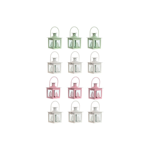 Set di lanterne Home ESPRIT Bianco Verde Rosa Cristallo Ferro Shabby Chic 7 x 7 x 10 cm (3 Pezzi) (4 Unità)