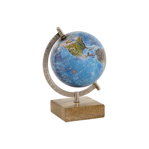 Globo Terraqueo Home ESPRIT Azul Marrón PVC Madera de mango 14 x 12 x 20 cm