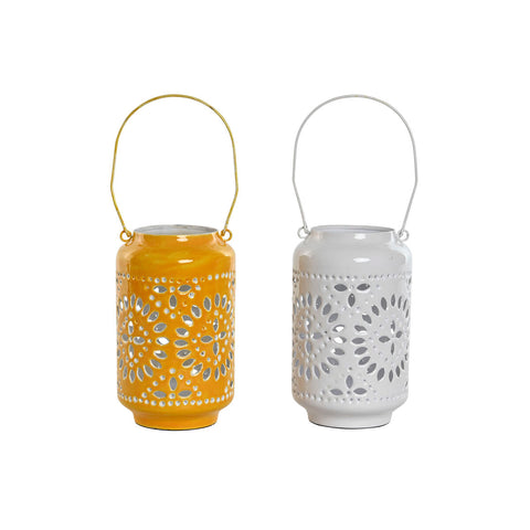 Candleholder Home ESPRIT Yellow White Iron 15 x 15 x 26 cm (2 Units)