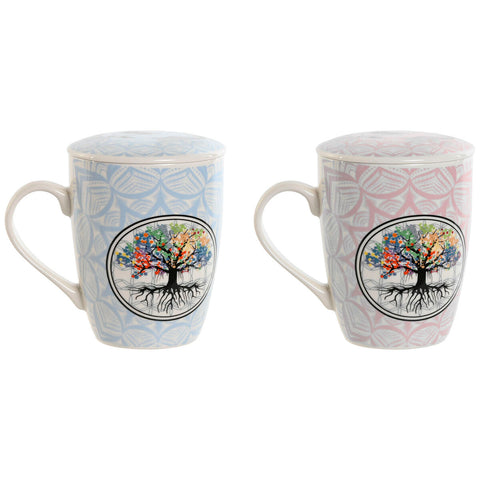 Taza con Filtro para Infusiones Home ESPRIT Azul Rosa 340 ml (2 Unidades)