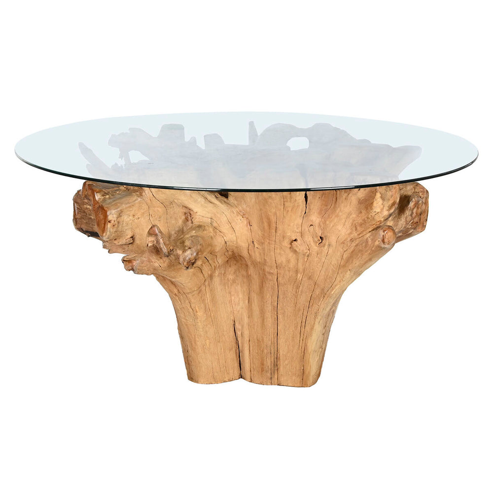 Dining Table Home ESPRIT Natural Wood Tempered Glass 160 x 160 x 76 cm