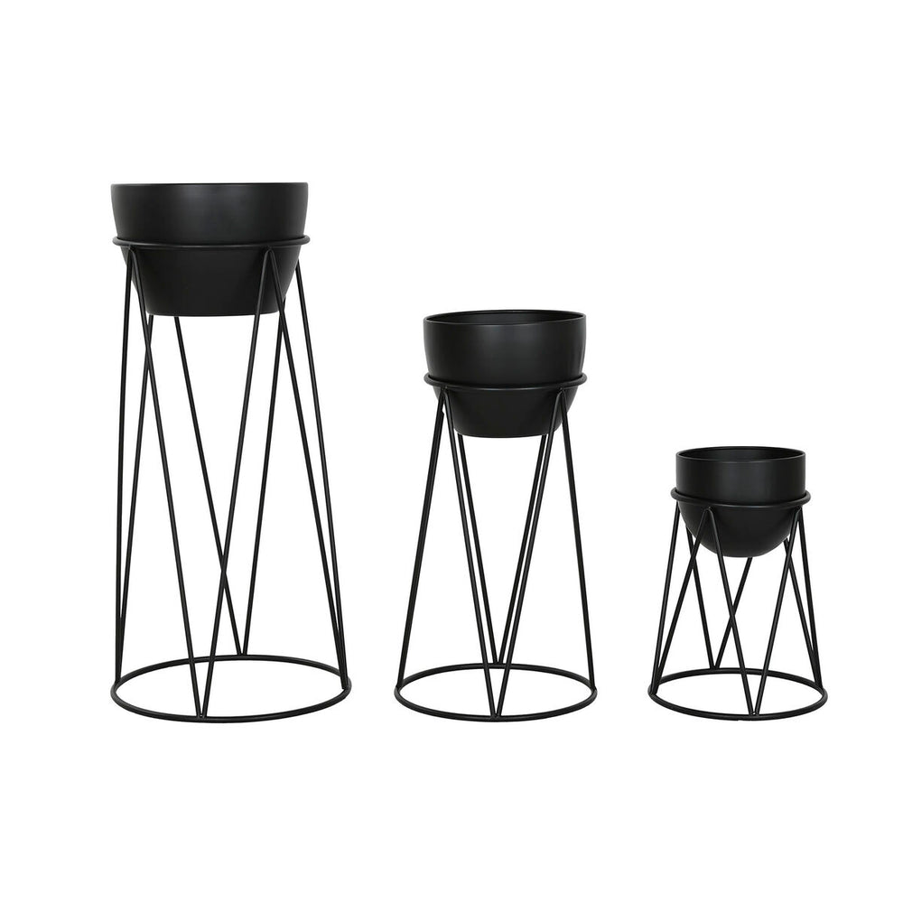 Set di vasi da fiori Home ESPRIT Nero Metallo 38 x 38 x 80 cm (3 Pezzi)