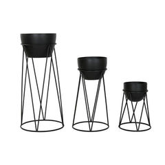 Set de Maceteros Home ESPRIT Negro Metal 38 x 38 x 80 cm (3 Piezas)