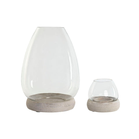 Portacandele Home ESPRIT Bianco Naturale Cristallo Legno di mango 30 x 30 x 40 cm (2 Unità)