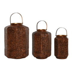 Set di Portacandele Home ESPRIT Marrone Dorato Metallo 26 x 26 x 38,5 cm
