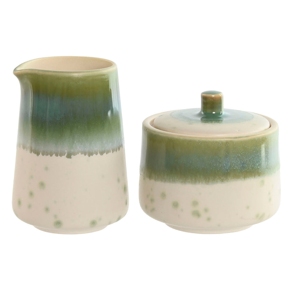 Porta latte e zucchero Home ESPRIT Bianco Verde Porcellana 250 ml 9 X 9 X 8,4 cm 2 Pezzi