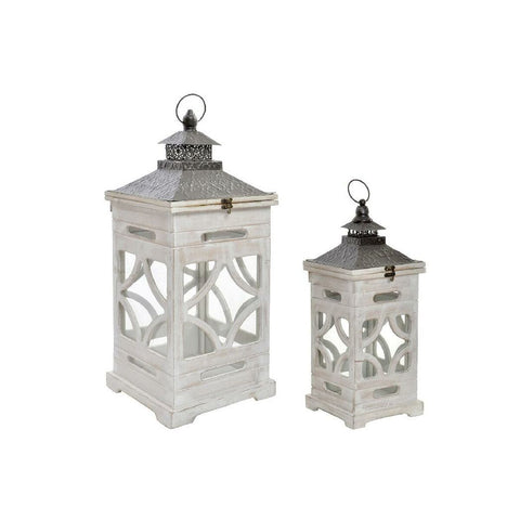 Set di lanterne Home ESPRIT Naturale Cristallo Abete Arabo 26,5 x 26,5 x 65 cm (2 Pezzi)