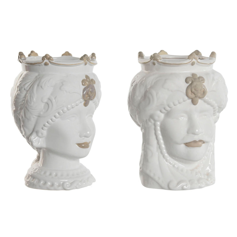 Macetero Home ESPRIT Blanco Beige Porcelana 15 x 15 x 26.5 cm (2 Unidades)