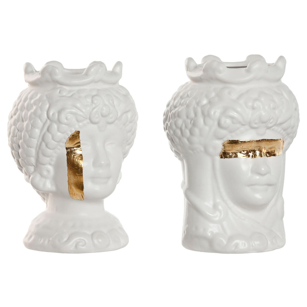 Vaso Home ESPRIT Bianco Dorato Porcellana 10 x 10 x 14 cm (2 Unità)