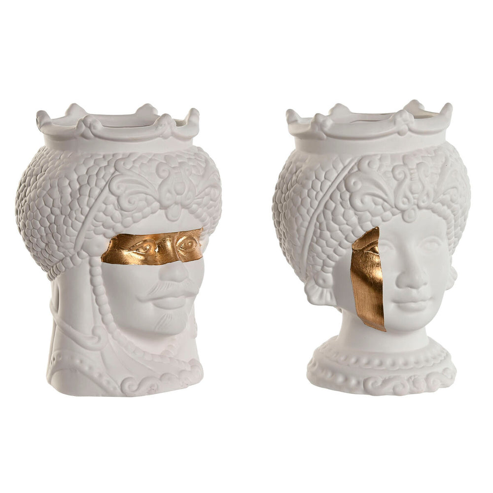 Vaso Home ESPRIT Bianco Dorato Porcellana 15 x 15 x 26.5 cm (2 Unità)