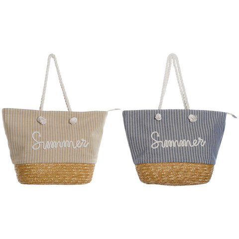 Borsa Donna Home ESPRIT Azzurro Beige Naturale 52 x 16 x 33 cm (2 Unità)