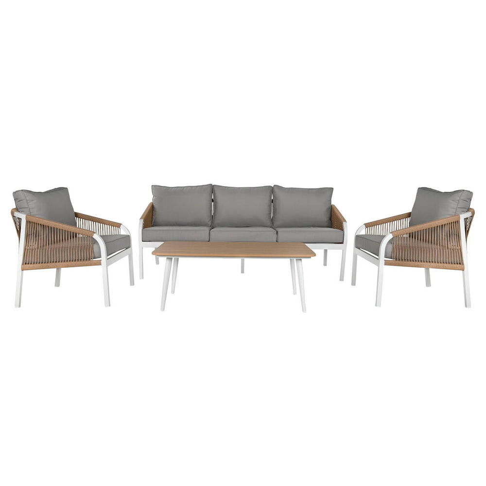 Set Tavolo con 3 Sedie Home ESPRIT Bianco Naturale Grigio chiaro 189 x 73 x 84 cm