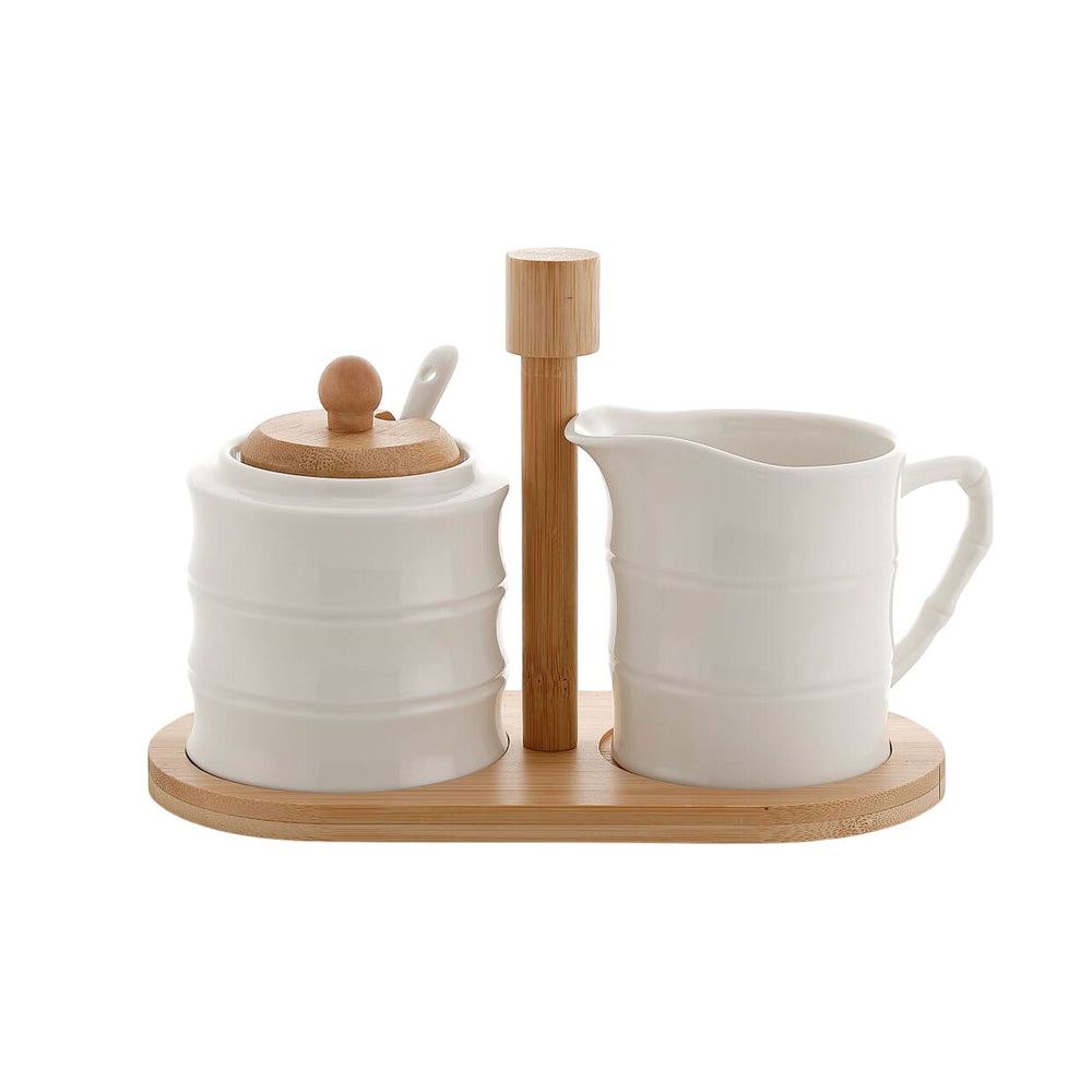 Portazucchero Home ESPRIT Bianco Bambù Porcellana 19,5 x 9 x 17 cm 2 Pezzi
