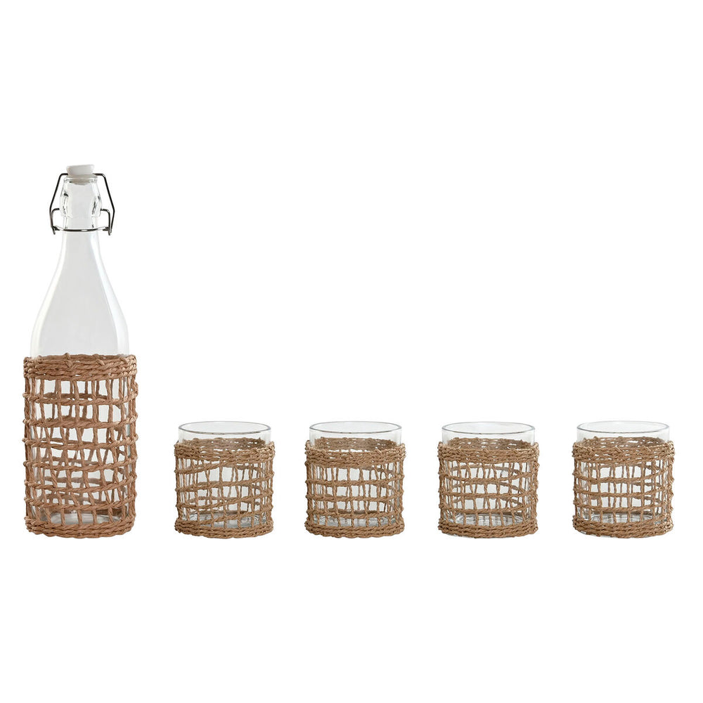 Set di bicchieri con bottiglia Home ESPRIT Naturale Cristallo Fibra 1 L