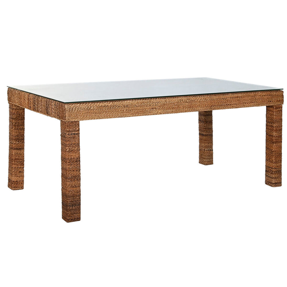 Tavolo da Pranzo Home ESPRIT Naturale Vetro Temperato Fibra teak 180 x 90 x 77 cm