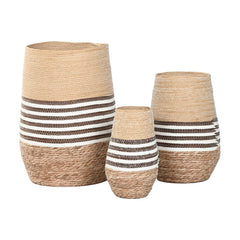 Vaso Home ESPRIT Marrone Bicolore Fibra Città 31 x 31 x 49 cm (3 Pezzi)