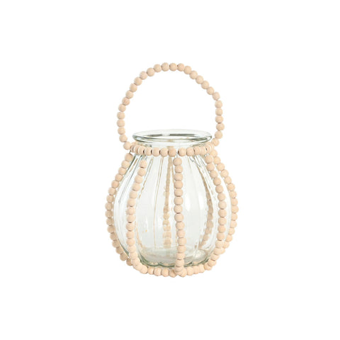 Portacandele Home ESPRIT Trasparente Naturale Marrone Chiaro Legno Cristallo 22 x 22 x 22 cm