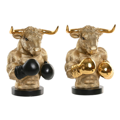 Statua Decorativa Home ESPRIT Nero Dorato Toro 25,5 X 24,5 X 33,5 CM (2 Unità)
