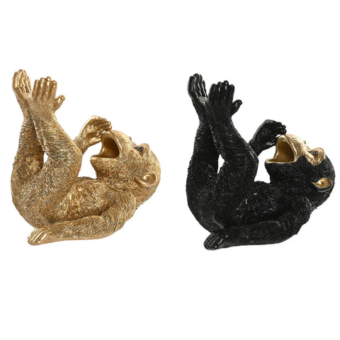Statua Decorativa Home ESPRIT Nero Dorato Scimmia 24,5 X 15 X 22,5 CM (2 Unità)