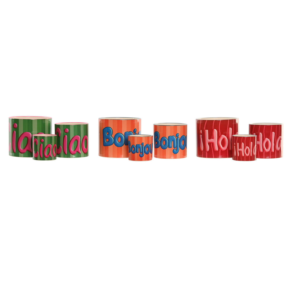 Vaso Home ESPRIT Multicolore Ceramica Città 13,6 X 13,6 X 11,8 CM (3 Pezzi) (3 Unità)