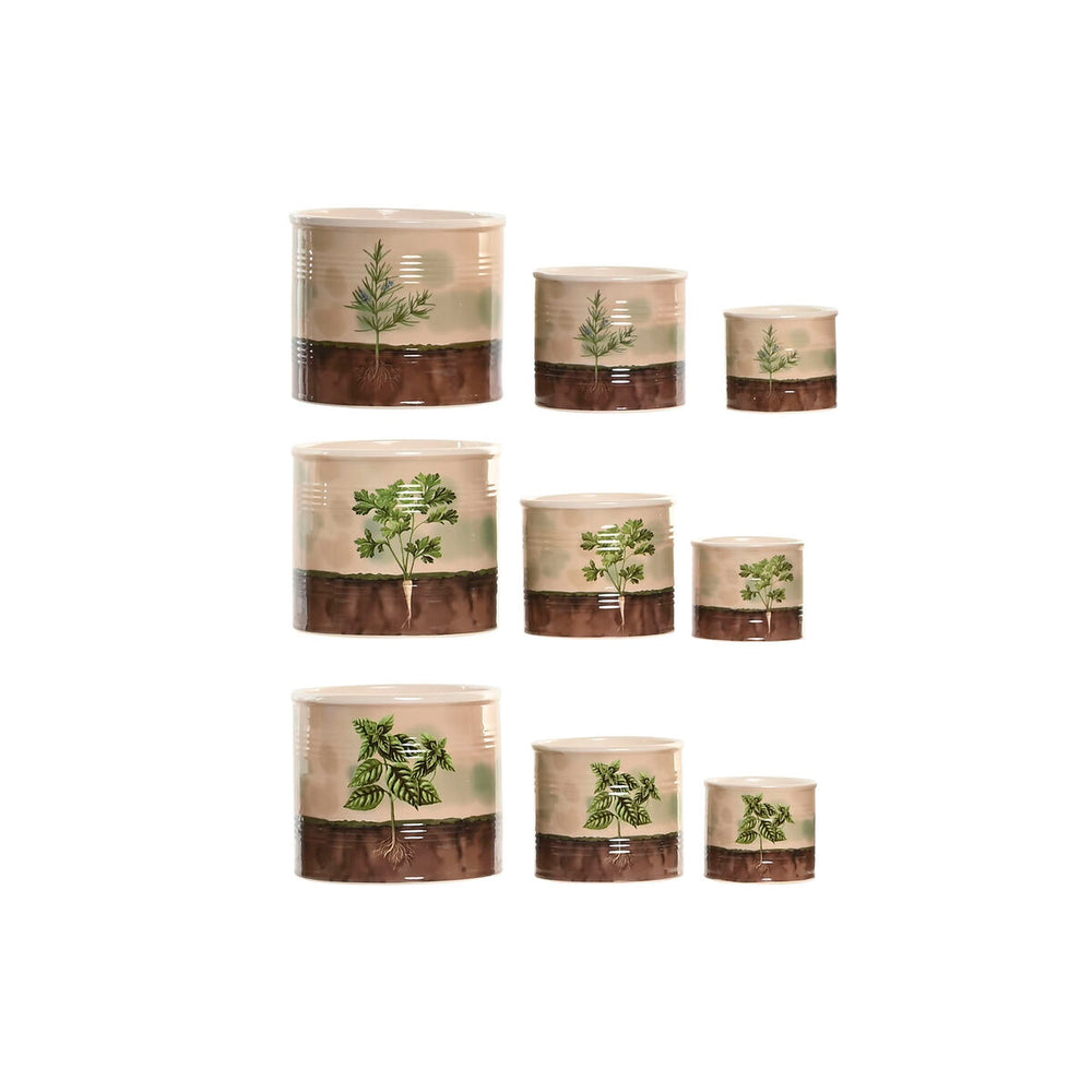 Vaso Home ESPRIT Marrone Verde Ceramica Cottage 13,6 X 13,6 X 11,8 CM (3 Pezzi) (3 Unità)