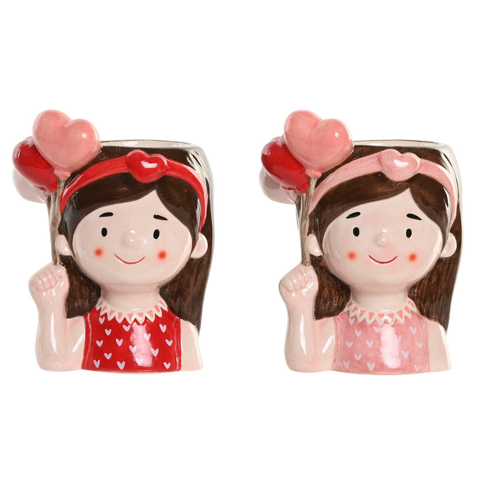 Vaso Home ESPRIT Rosso Rosa Ceramica chica Città 12 x 9 x 16 cm (2 Unità)