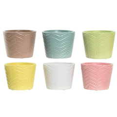 Vaso Home ESPRIT Giallo Azzurro Verde Rosa Dolomite 12 x 12 x 10 cm (6 Unità)