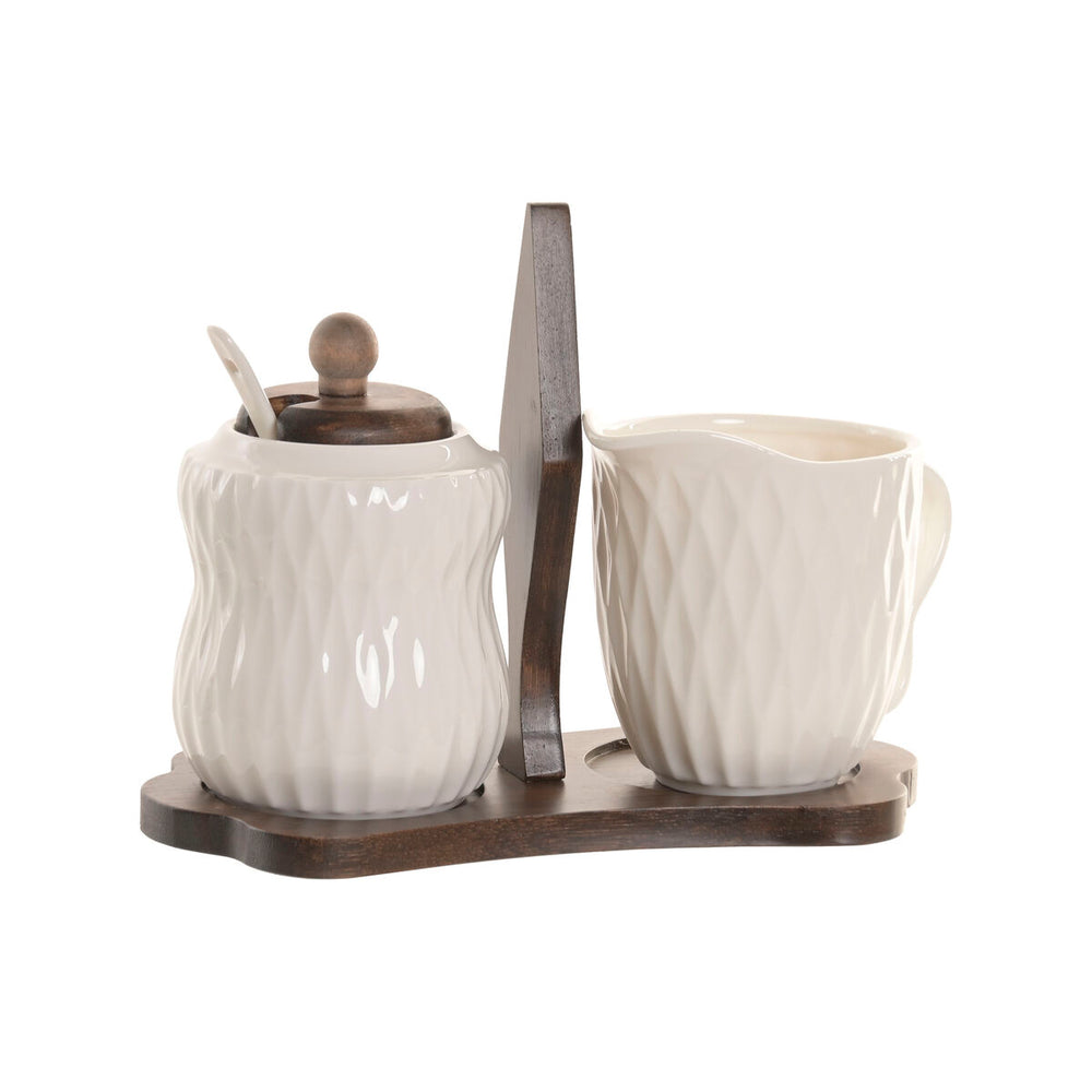 Portazucchero Home ESPRIT Bianco Marrone scuro Bambù Porcellana 19,5 X 9 X 15 CM 2 Pezzi