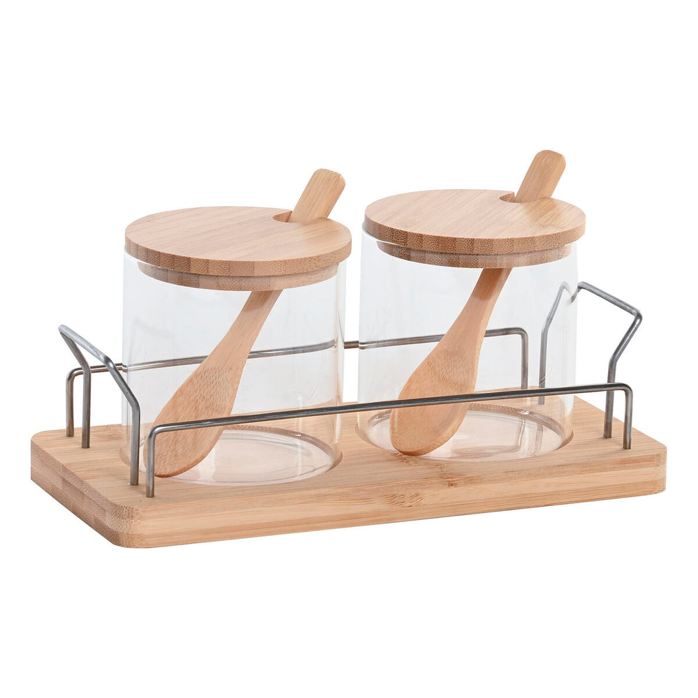 Portazucchero Home ESPRIT Naturale Bambù Cristallo 21,5 X 10,5 X 10 CM 2 Pezzi