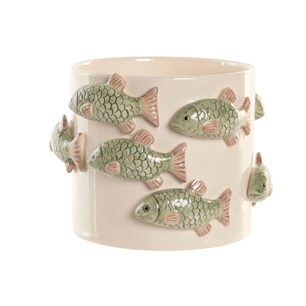 Vaso Home ESPRIT Bianco Verde Ceramica Mediterraneo 18,5 x 18,5 x 14 cm