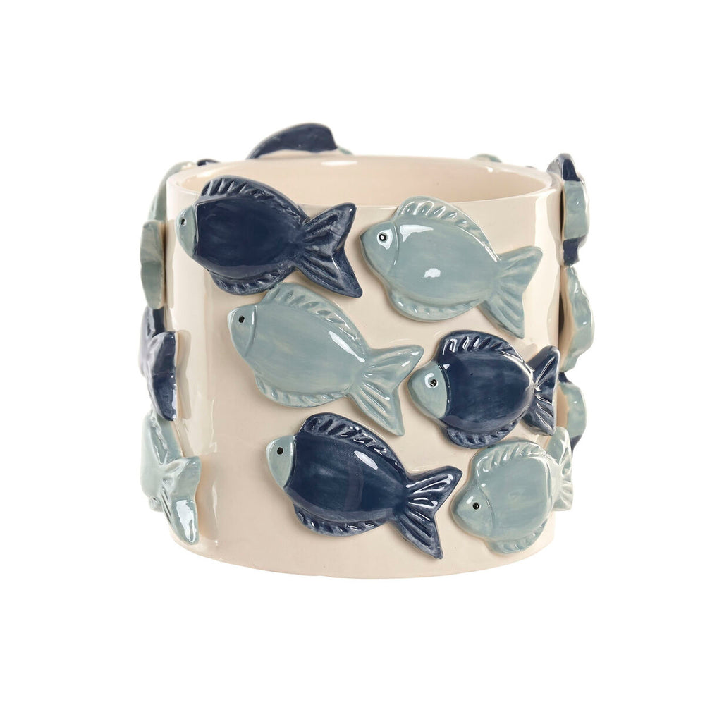 Planter Home ESPRIT Blue White Ceramic 18 x 18 x 16 cm