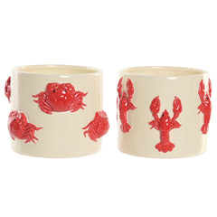 Vaso Home ESPRIT Rosso Crema Ceramica Mediterraneo 16,5 X 16,5 X 13 CM (2 Unità)