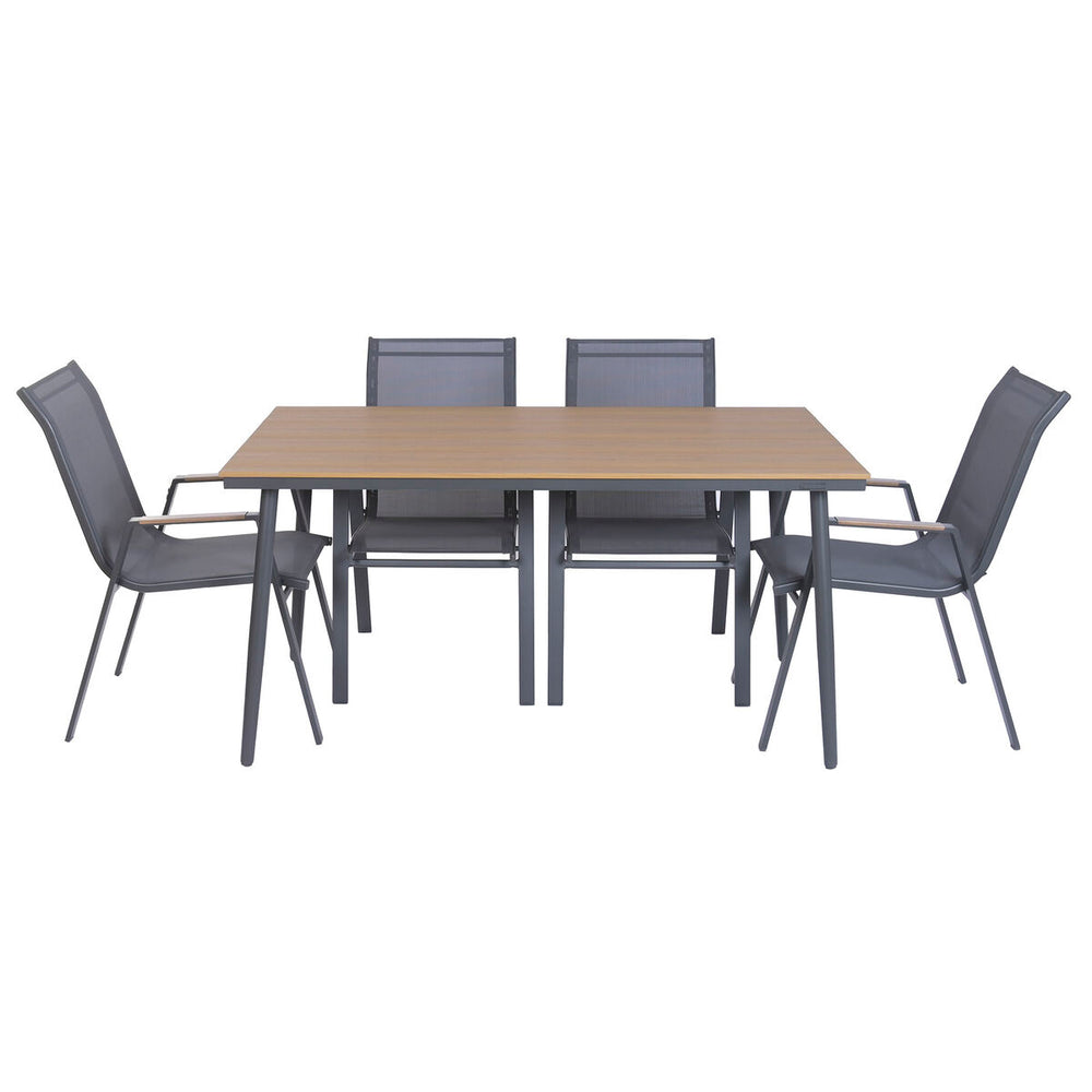 Tavolo con 6 sedie Home ESPRIT Marrone Grigio scuro Acciaio Polywood Textilene 150 X 90 X 73 CM