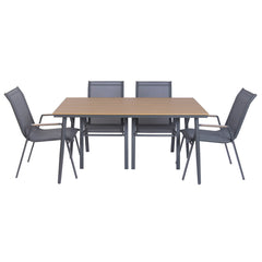 Tavolo con 6 sedie Home ESPRIT Marrone Grigio scuro Acciaio Polywood Textilene 150 X 90 X 73 CM