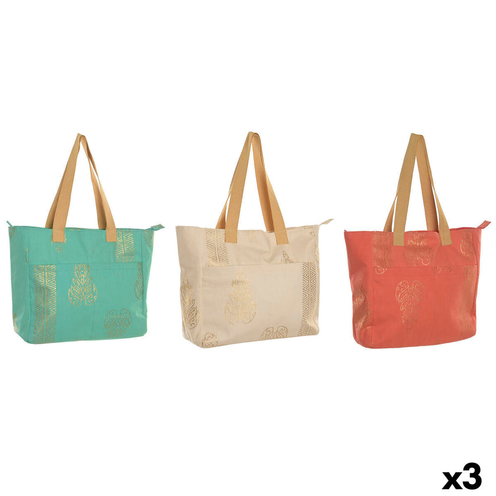 Borsa Donna Home ESPRIT Verde Beige Dorato Corallo 55 x 14 x 35 cm (3 Unità)