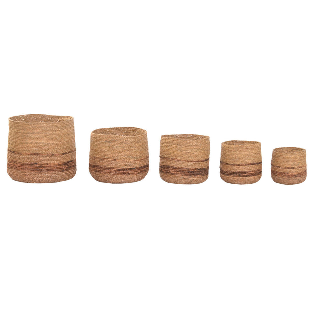 Set di vasi da fiori Home ESPRIT Marrone Fibra Righe Città 44 x 44 x 40 cm