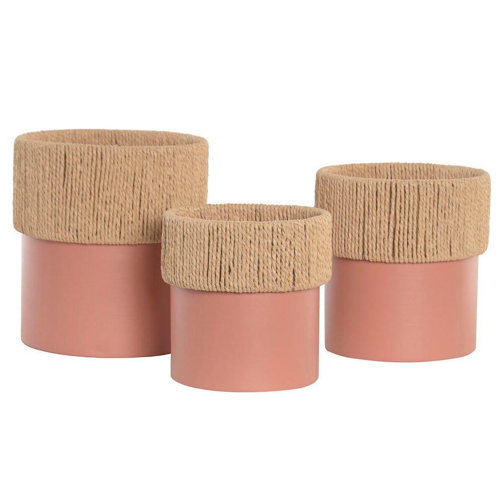 Planter Home ESPRIT Natural Light Pink Iron Fibre Urban (3 Pieces)