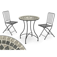 Tavolo con 2 sedie Ibergarden Mosaico-Forja Nero Grigio 100 x 30 x 65 cm