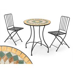 Tavolo con 2 sedie Ibergarden Mosaico-Forja Nero Ocra 100 x 30 x 65 cm