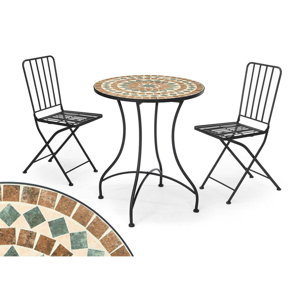 Tavolo con 2 sedie Ibergarden Mosaico-Forja Marrone Nero 100 x 30 x 65 cm