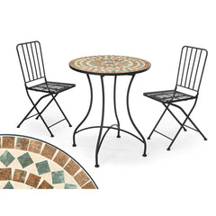 Tavolo con 2 sedie Ibergarden Mosaico-Forja Marrone Nero 100 x 30 x 65 cm