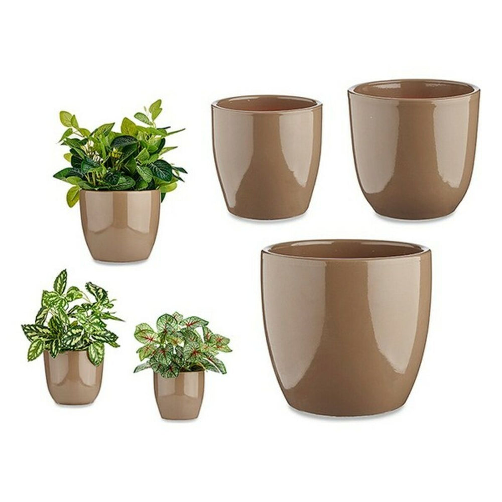Set de Macetas Ibergarden Marrón Taupé Arcilla 22,5 x 19 x 22,5 cm