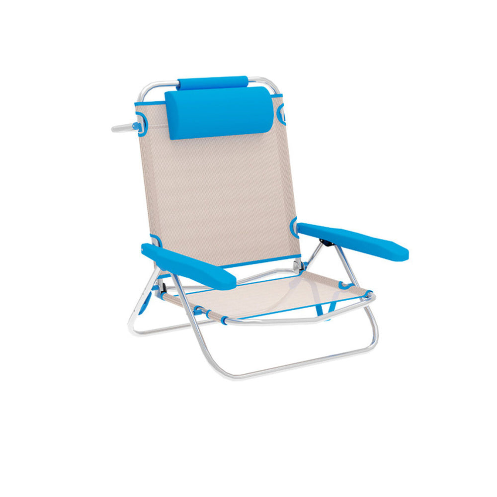 Marbueno Sedia Pieghevole 5 Posizioni Alluminio con Cuscino Beige/Azzurro Piscina e Mare 61X68X82 cm 10172