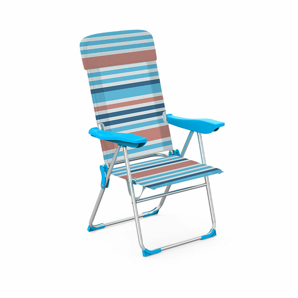 Marbueno Sedia Pieghevole 5 Posizioni Alluminio con Cuscino Strisce Arancioni e Blu 69X58X110 cm