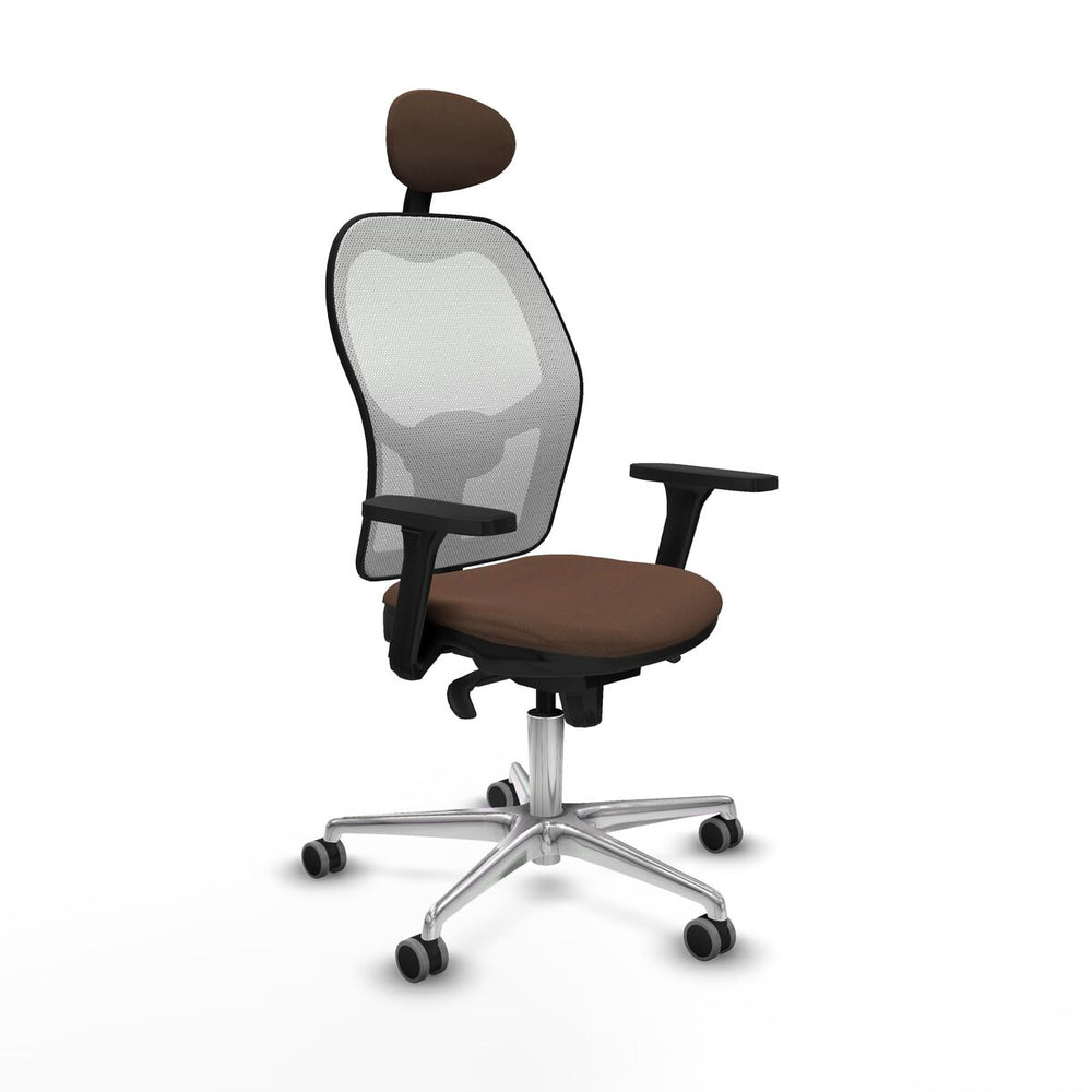Silla de Oficina con Cabecero Piqueras y Crespo 3D086G1 Blanco Marrón oscuro